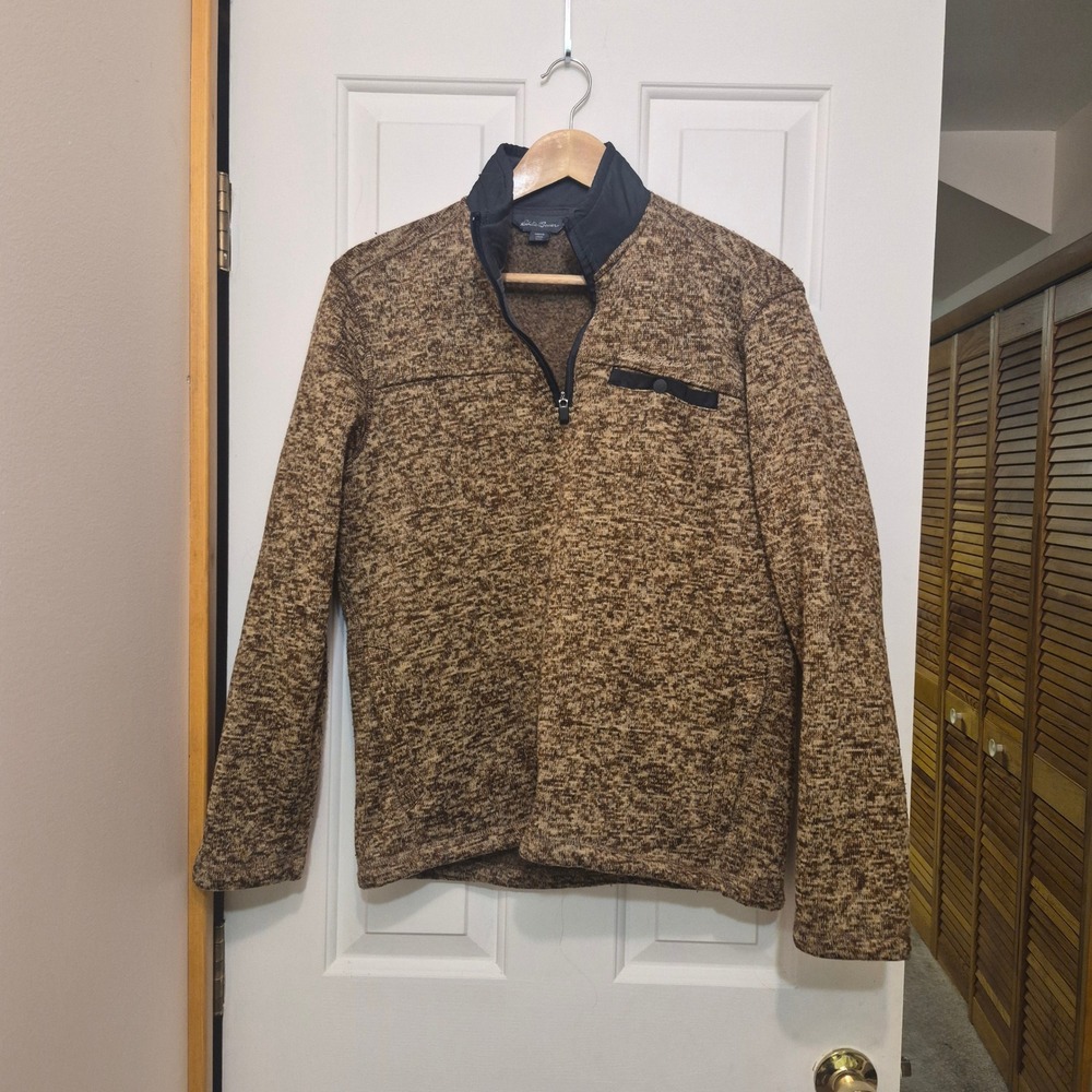 Eddie Bauer Mens Small Brown Marled 1/4 Zip Sweater Fleece Pullover Jacket